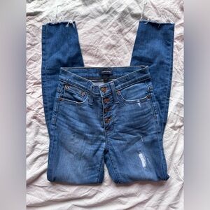 J. Crew Distressed Dark Blue Skinny Jeans with Button-Fly